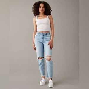 American Eagle Outfitters Light Wash Blue Ripped Skinny Jeans Raw Hem Distrissed